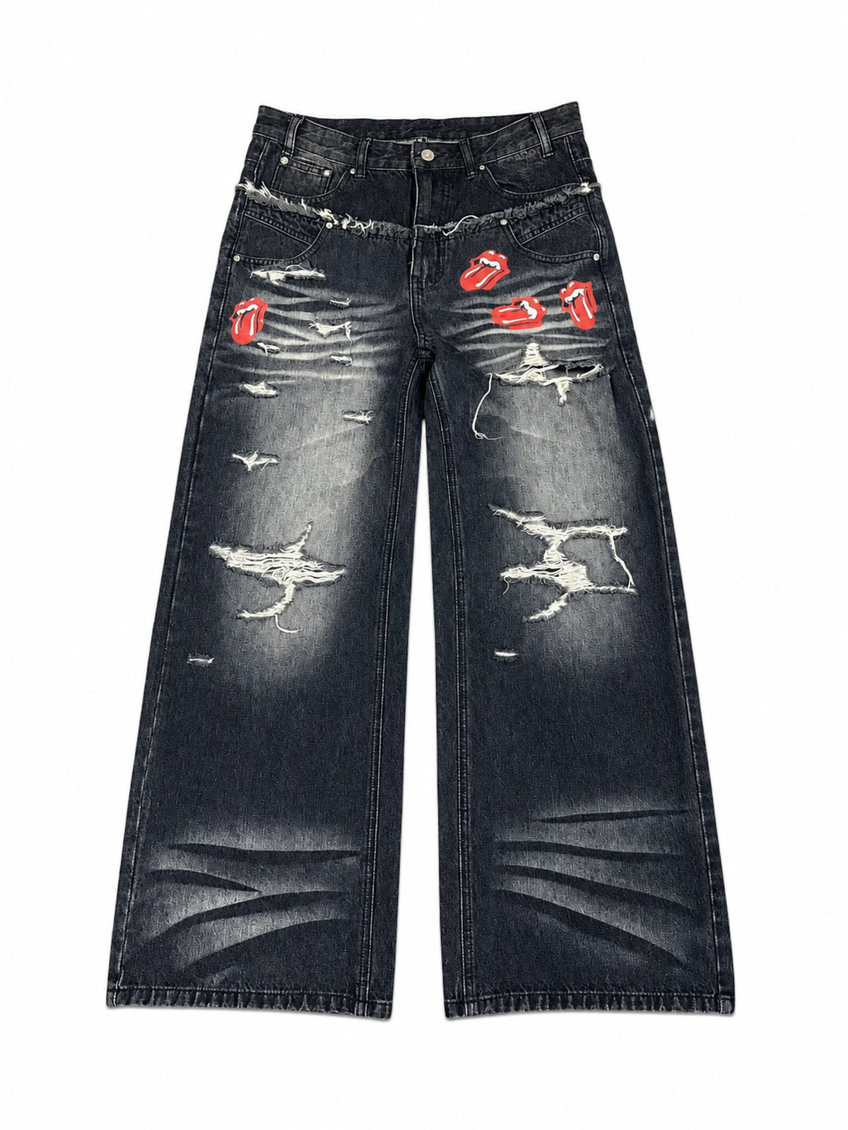 PAIKI Printed Washed Straight Fit Women's Cotton Ripped Jeans