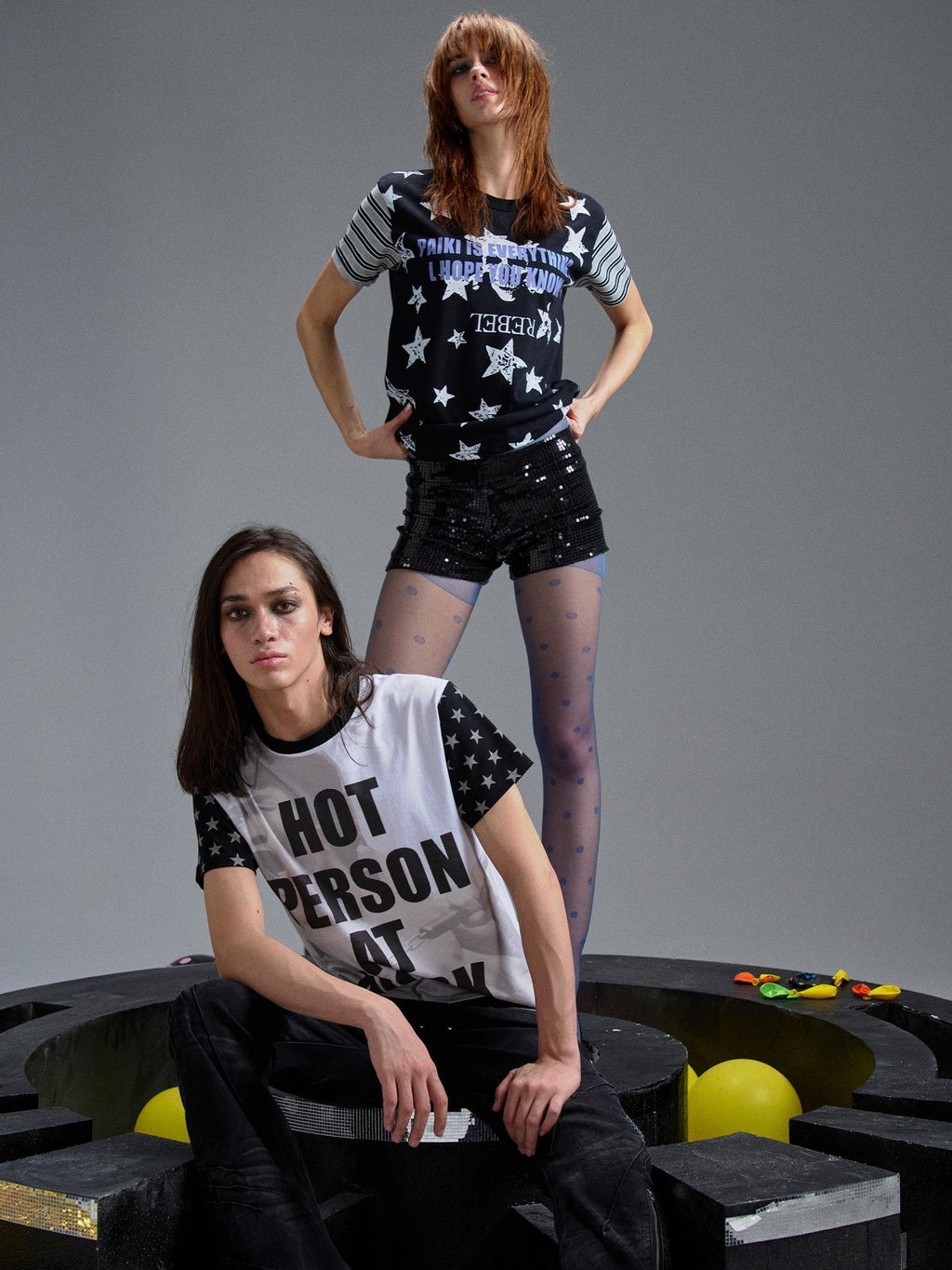 PAIKI Punk Digital Print Raglan Star Graphic Women's Cotton Short Sleeve T-shirts