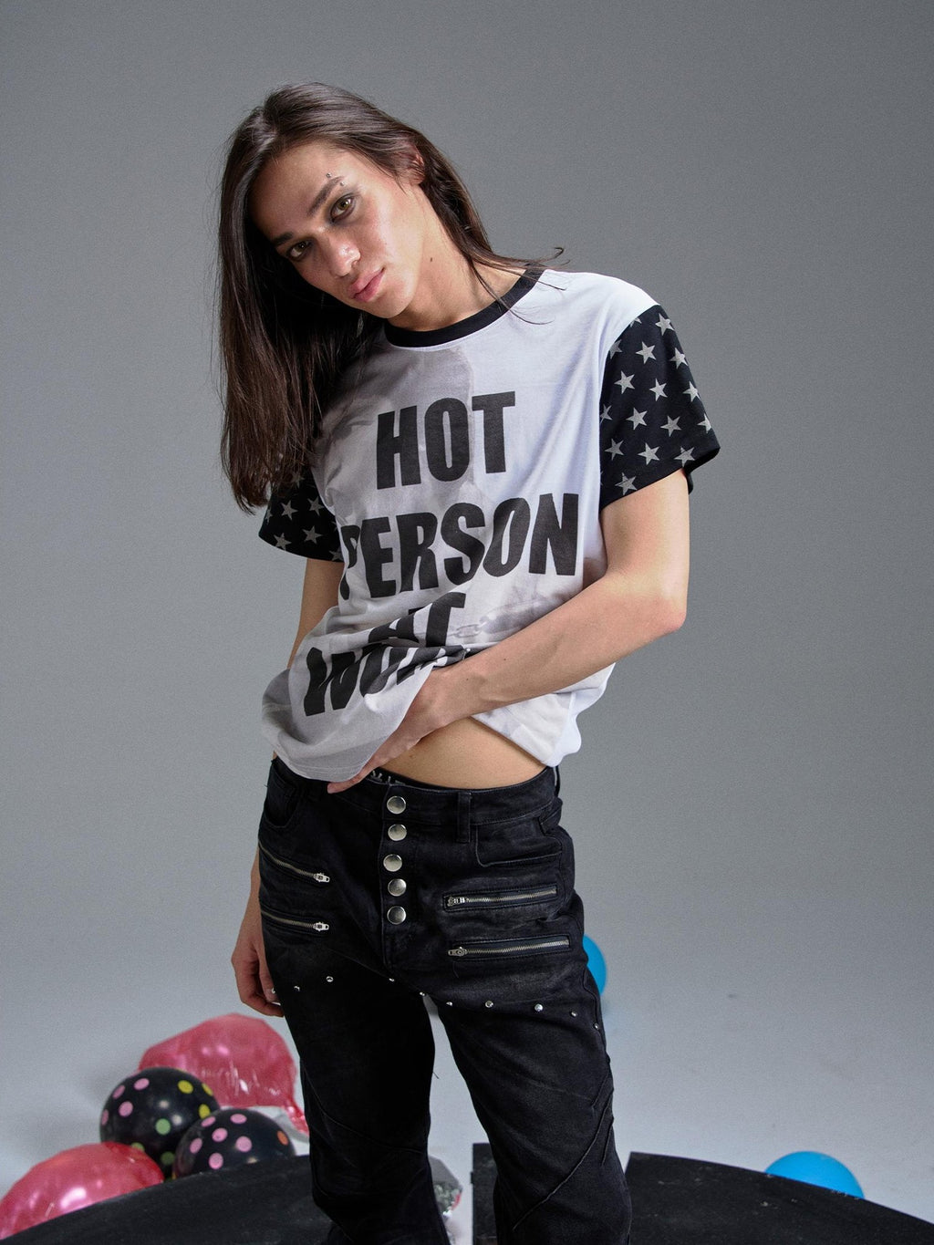 PAIKI Punk Digital Print Raglan Star Graphic Women's Cotton Short Sleeve T-shirts