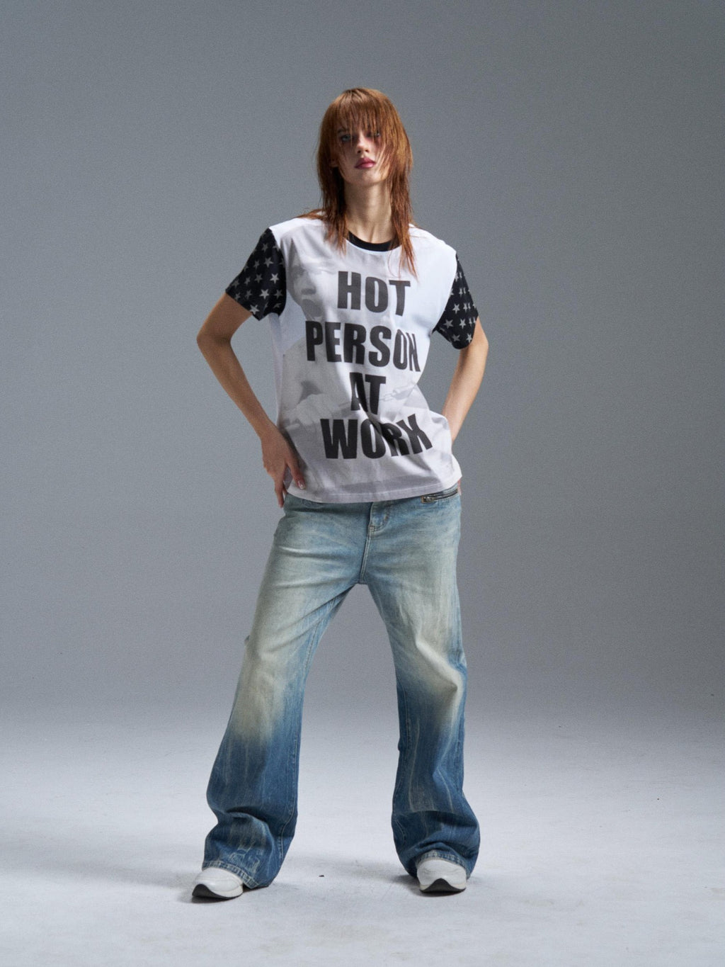 PAIKI Punk Digital Print Raglan Star Graphic Women's Cotton Short Sleeve T-shirts