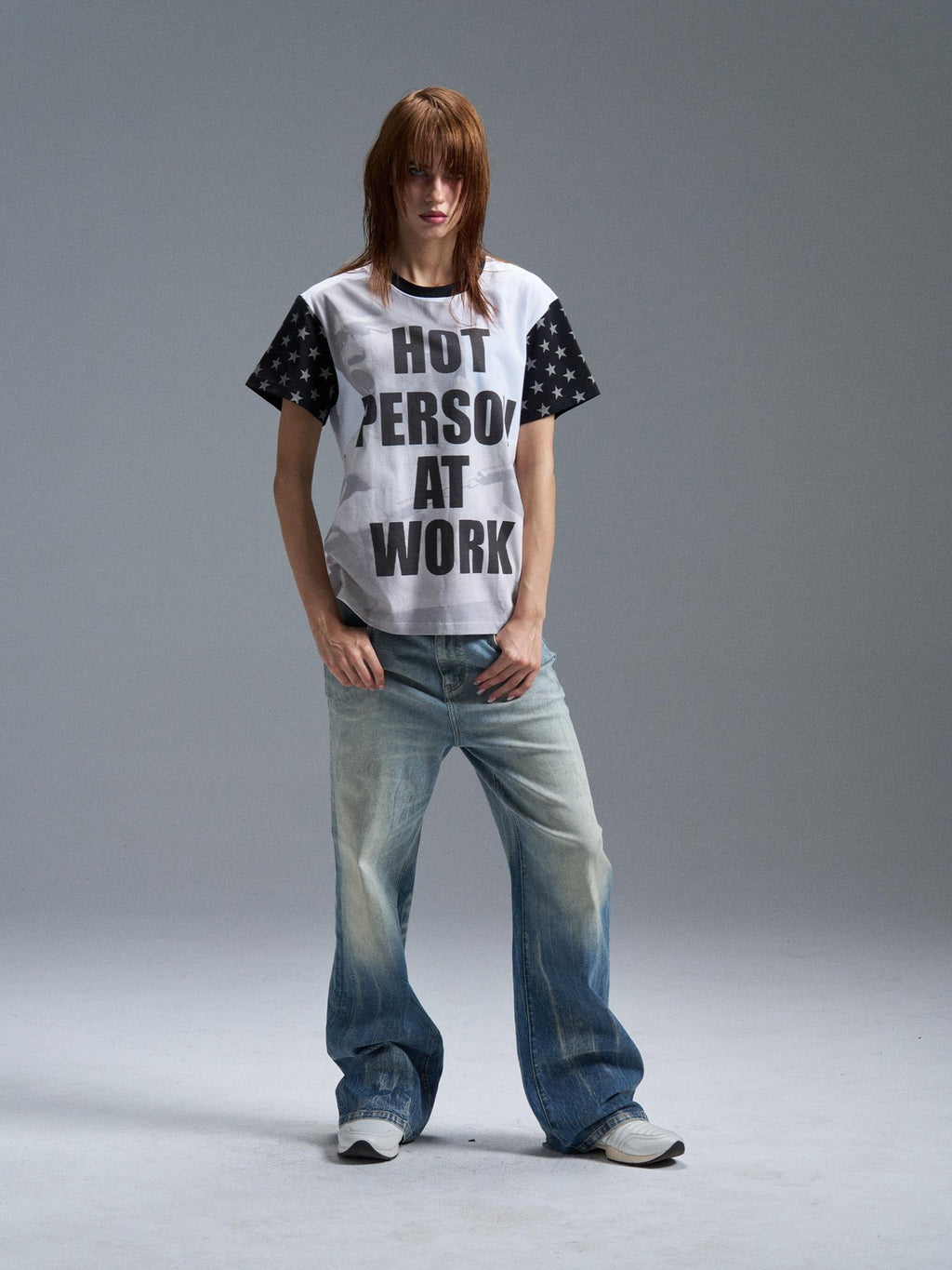 PAIKI Punk Digital Print Raglan Star Graphic Women's Cotton Short Sleeve T-shirts