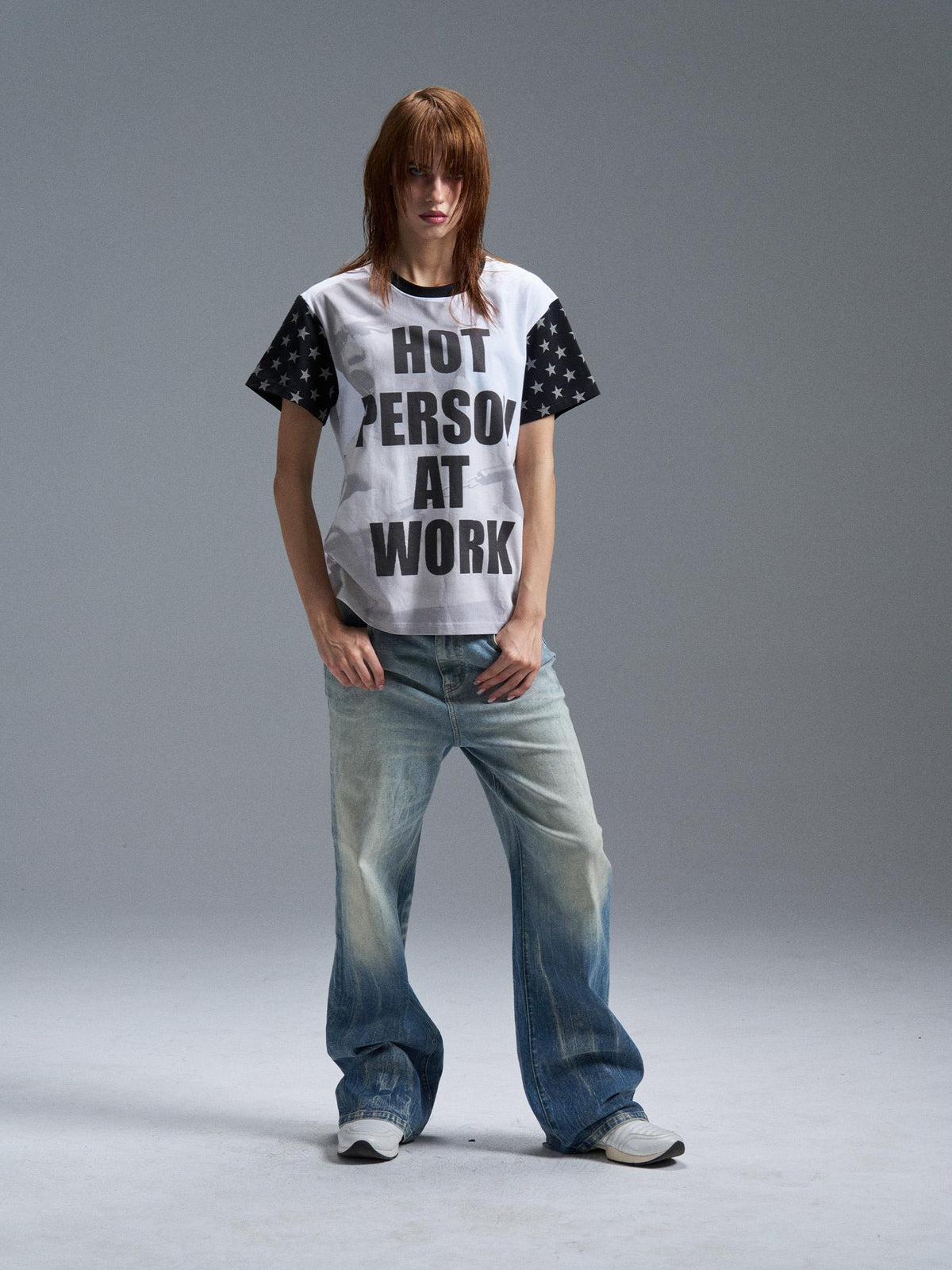 PAIKI Punk Digital Print Raglan Star Graphic Women's Cotton Short Sleeve T-shirts