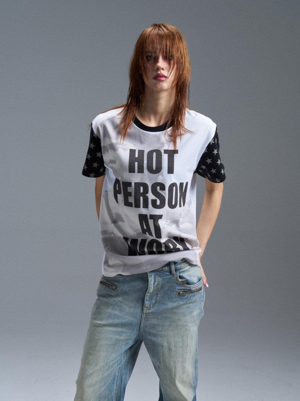 PAIKI Punk Digital Print Raglan Star Graphic Women's Cotton Short Sleeve T-shirts
