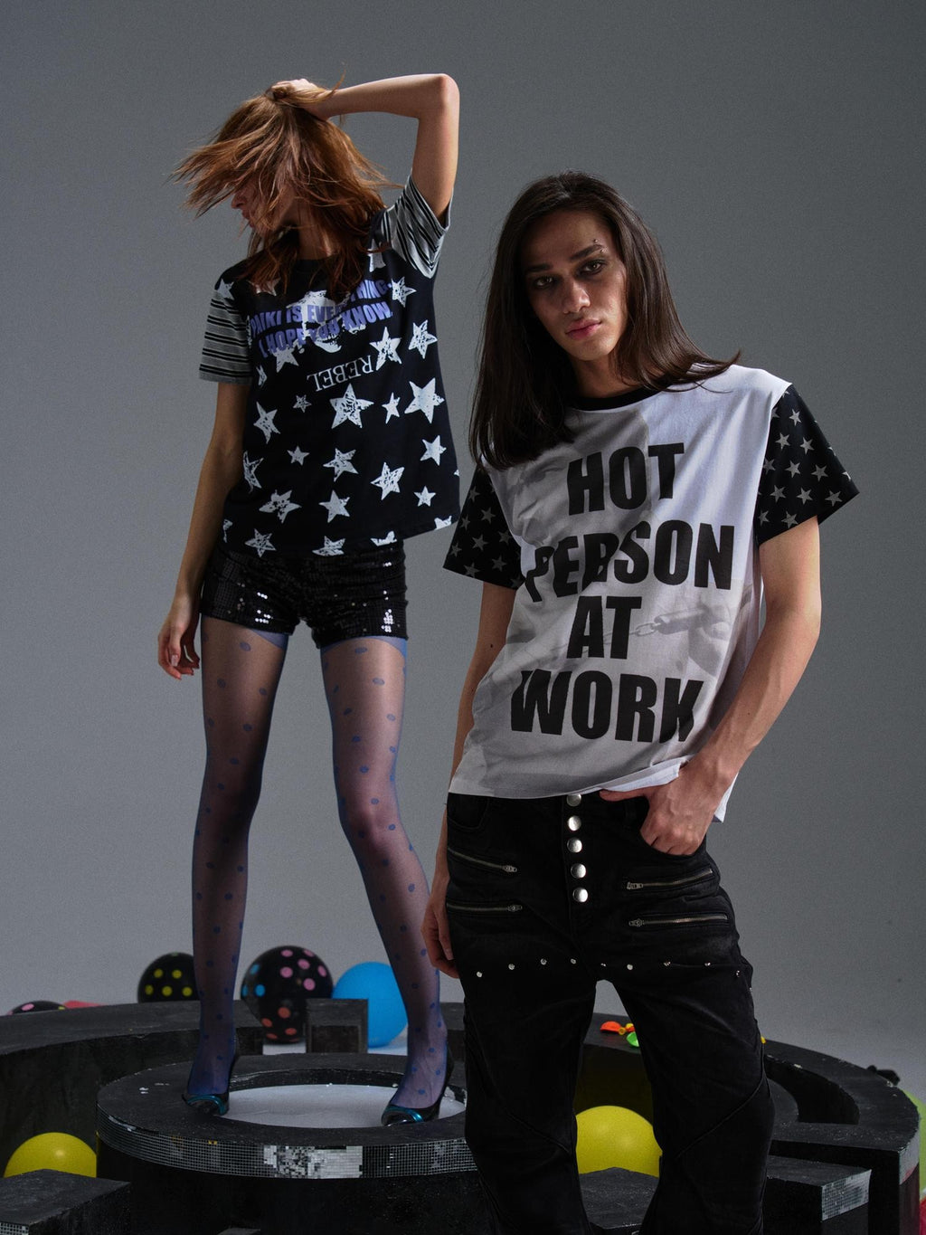 PAIKI Punk Digital Print Raglan Star Graphic Women's Cotton Short Sleeve T-shirts
