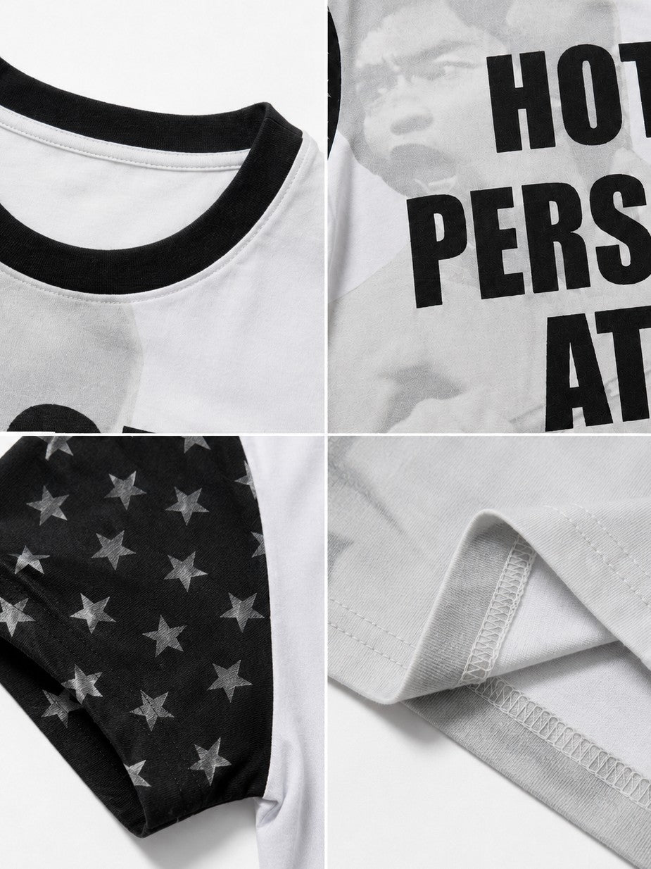 PAIKI Punk Digital Print Raglan Star Graphic Women's Cotton Short Sleeve T-shirts