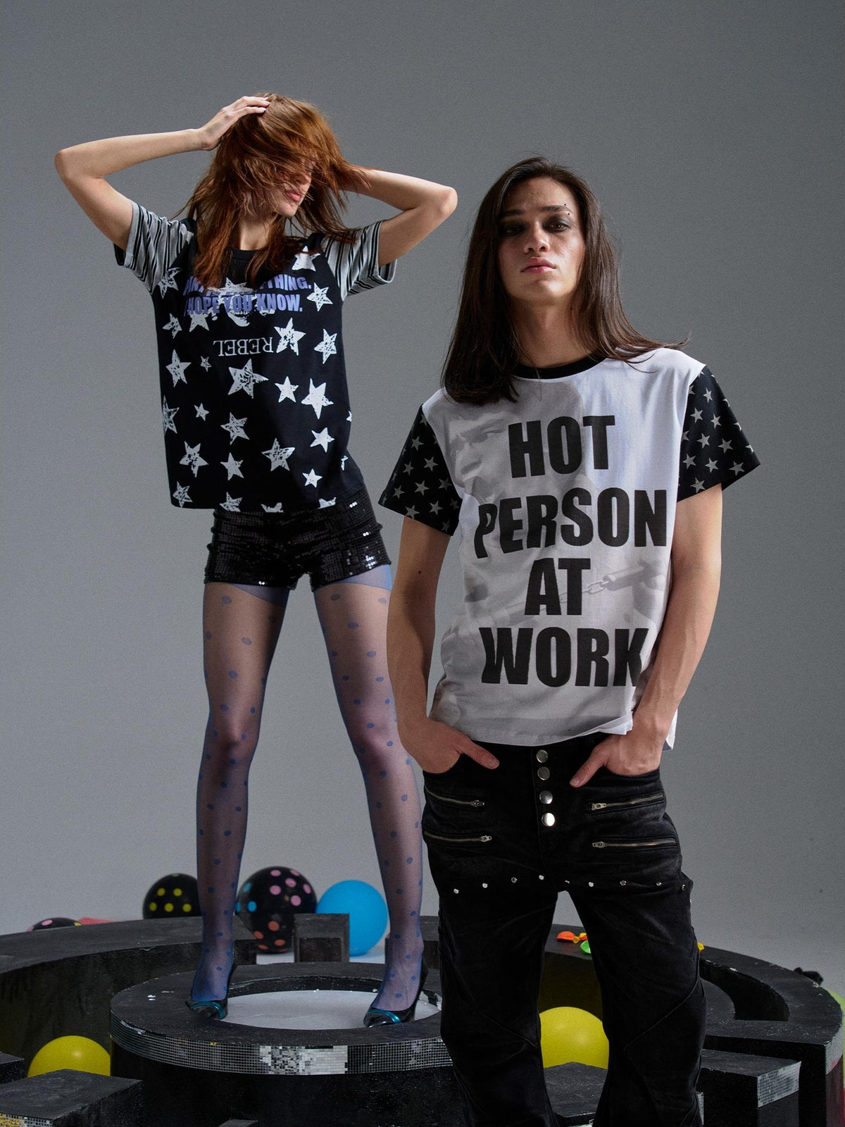 PAIKI Punk Digital Print Raglan Star Graphic Women's Cotton Short Sleeve T-shirts