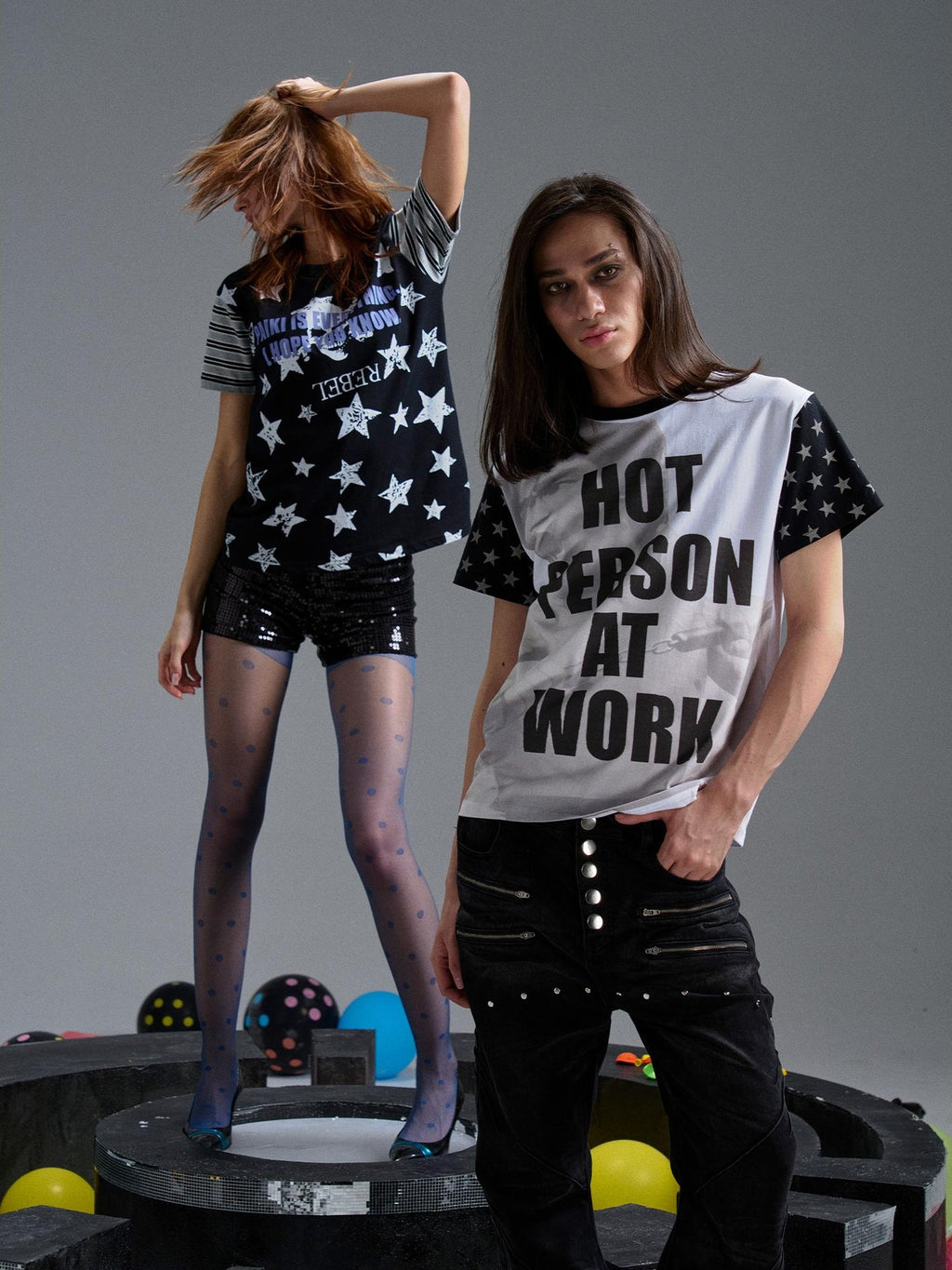 PAIKI Punk Digital Print Raglan Star Graphic Women's Cotton Short Sleeve T-shirts