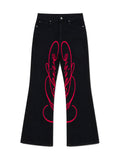 PAIKI_Red_Floral_Letter_Embroidery_Women's_Cotton_Bootcut_Jeans_1066736023365_MISSTT