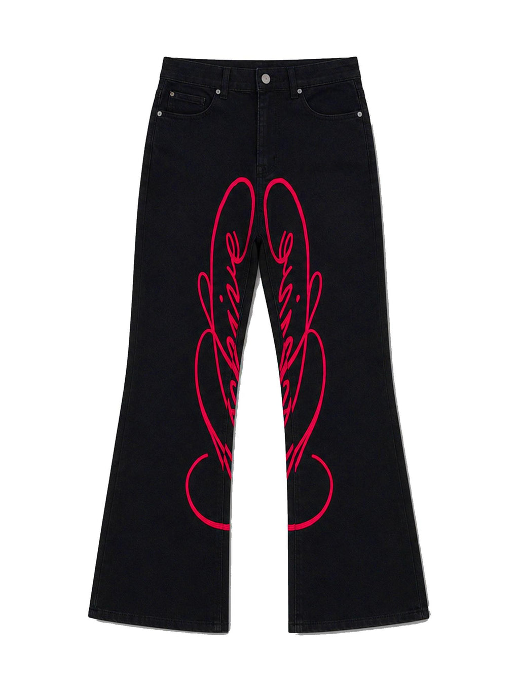 PAIKI Red Floral Letter Embroidery Women's Cotton Bootcut Jeans
