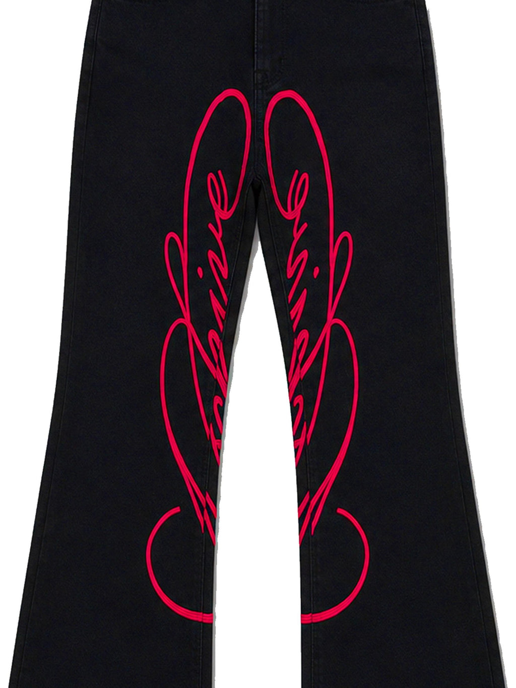 PAIKI Red Floral Letter Embroidery Women's Cotton Bootcut Jeans