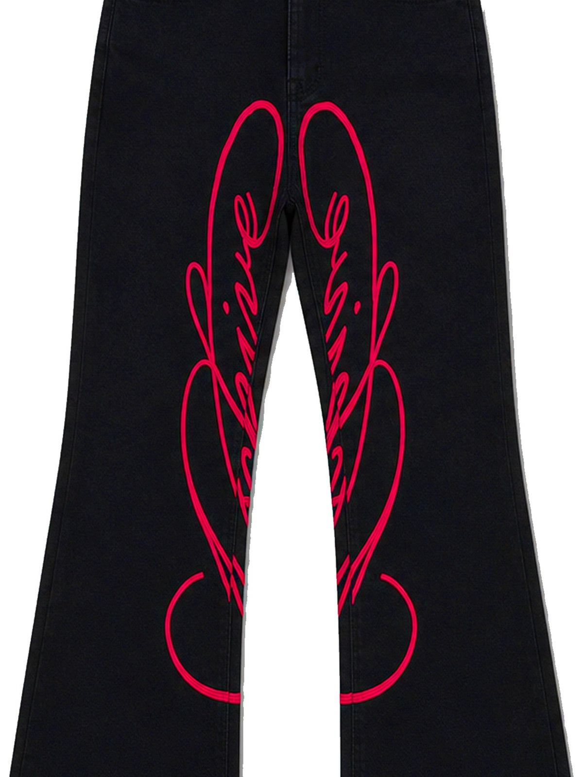 PAIKI Red Floral Letter Embroidery Women's Cotton Bootcut Jeans
