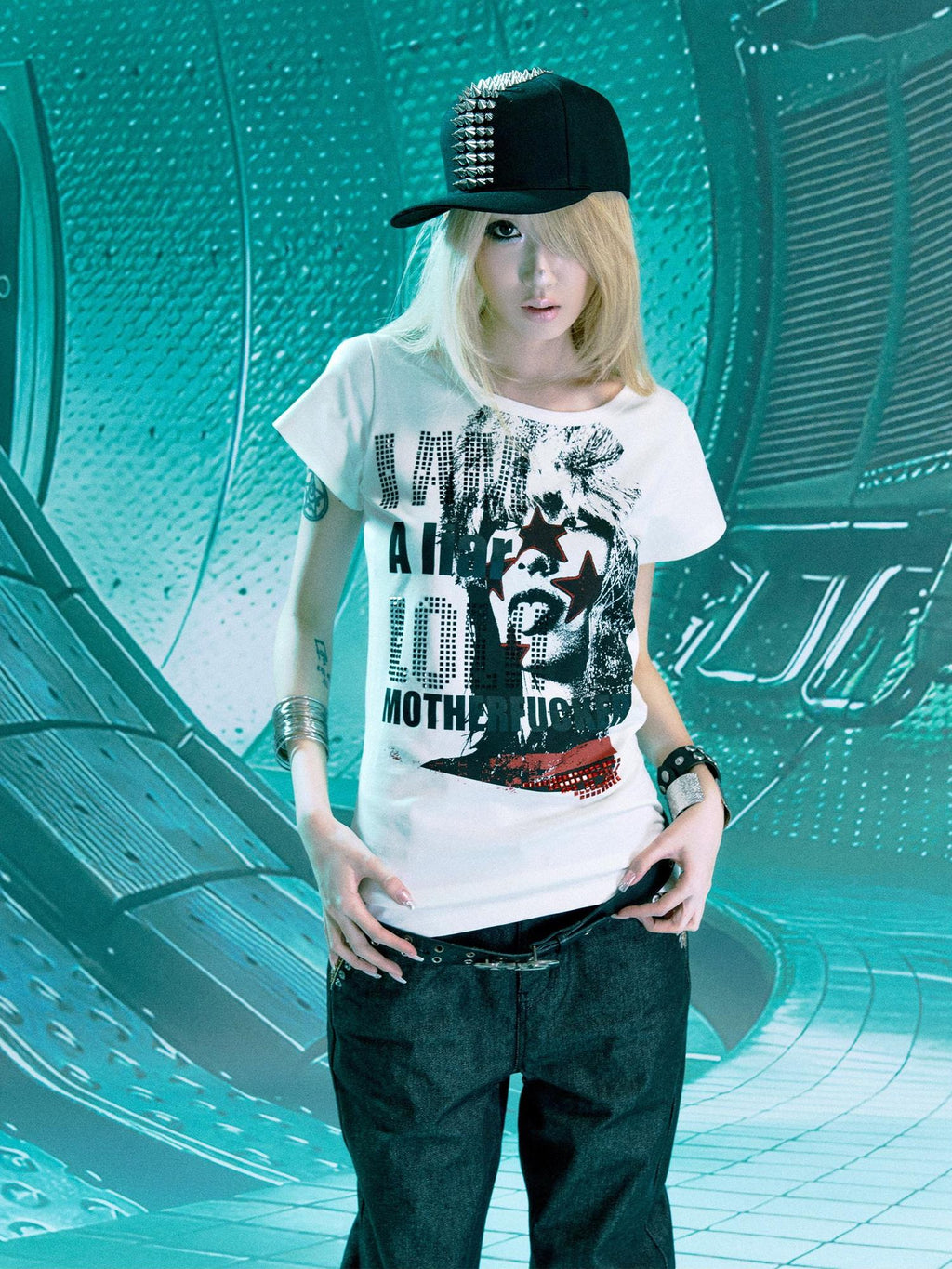 PAIKI Rhinestone Abstract Print Slim Fit Unisex Sorona Crew Neck Short Sleeve T-Shirts