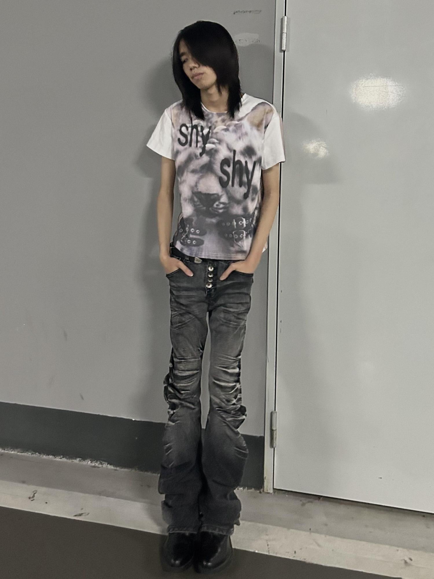 PAIKI Rhinestone Animal Print Slim Fit Unisex Crew Neck Short Sleeve T-Shirts