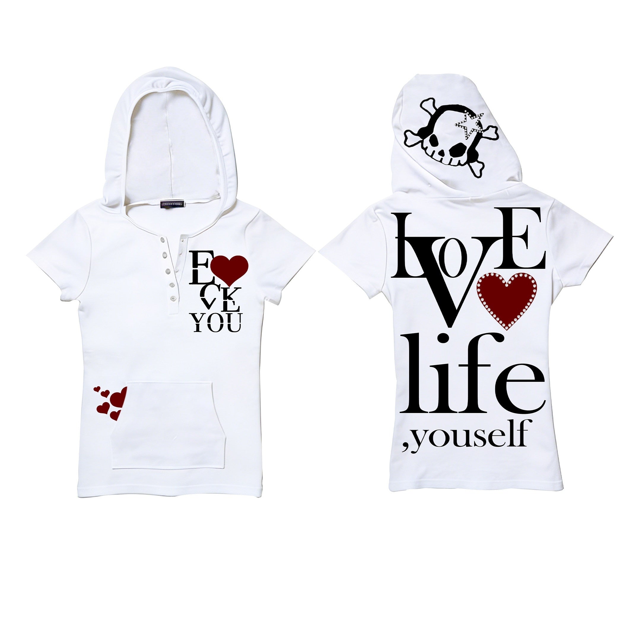 PAIKI_Rhinestone_Skull_Print_Slim_Fit_Hooded_Unisex_100%_Cotton_Short_Sleeve_T-Shirts_MISSTT