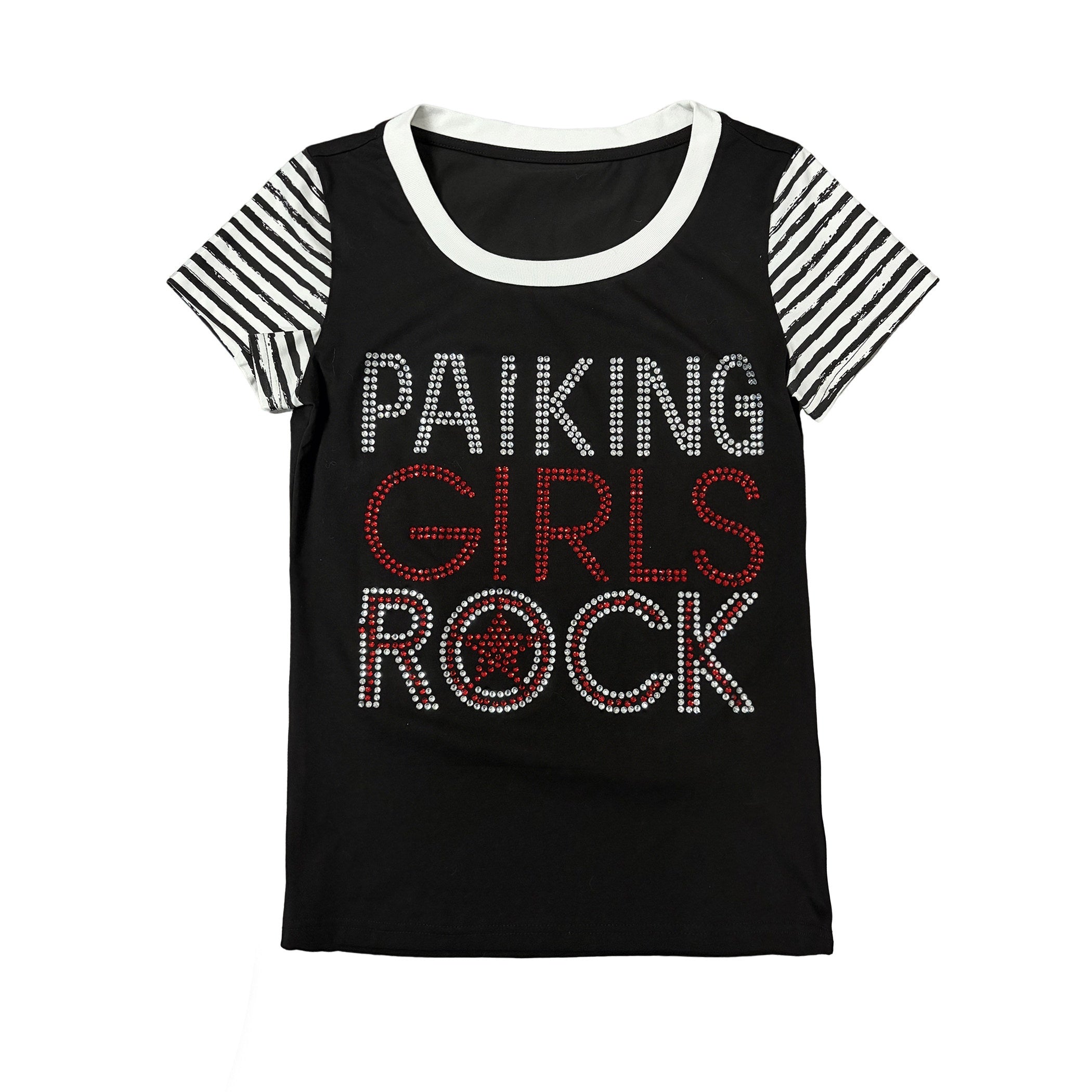 PAIKI_Rhinestone_Slim_Fit_Unisex_Striped_Cotton_Round_Neck_Short_Sleeve_T-Shirts_MISSTT