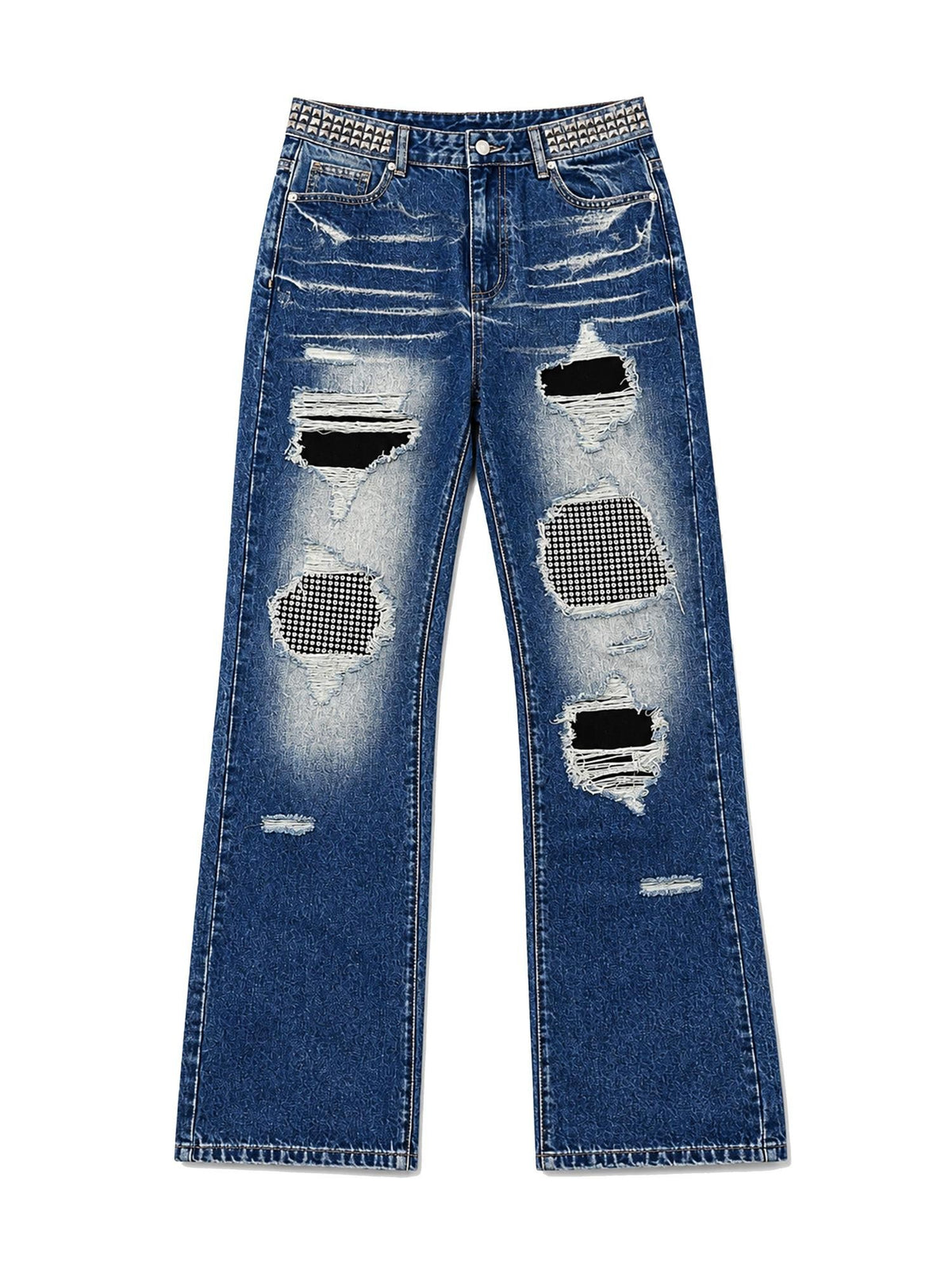 PAIKI Rhinestone Studded Embroidered Washed Women's Denim Ripped Jeans