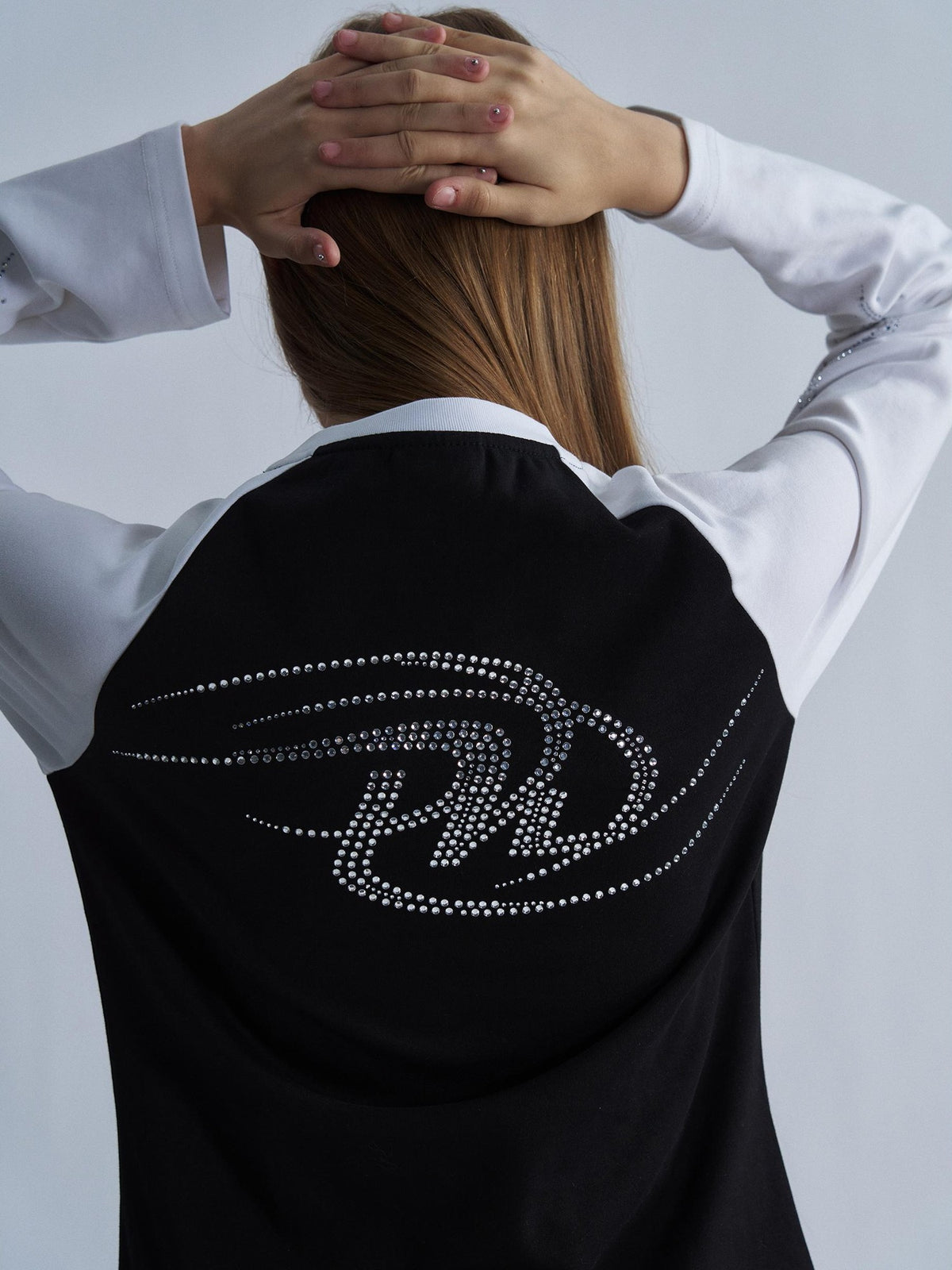 PAIKI Rhinestone Wings Thorns Punk Slim Fit Raglan Sleeve Women's Cotton Long Sleeve T-shirts
