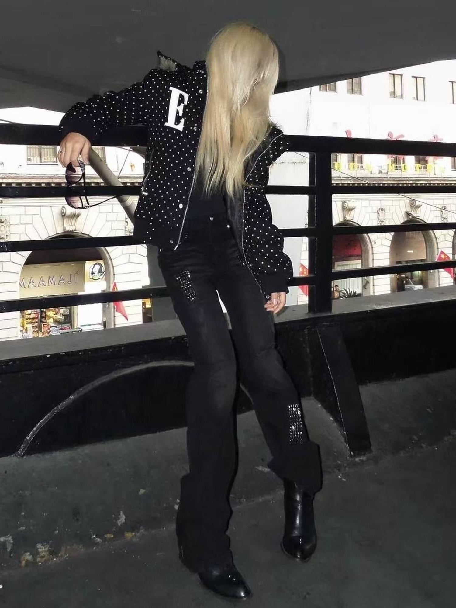 PAIKI Ripped Distressed Washed Punk Slim Mid Rise Black Micro Stretch Straight Jeans