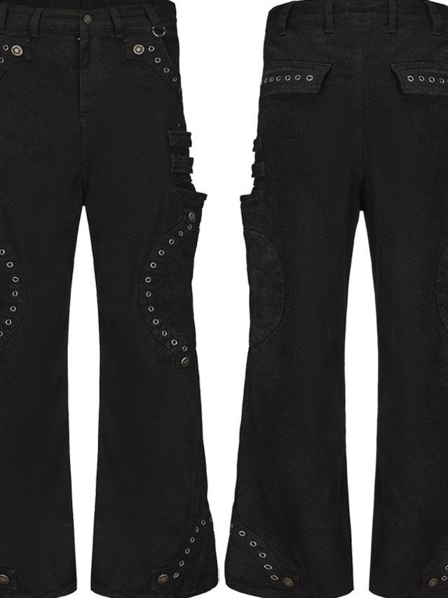 PAIKI Riveted Mid Rise Loose Fit Cleanfit Women's Denim Bootcut Jeans