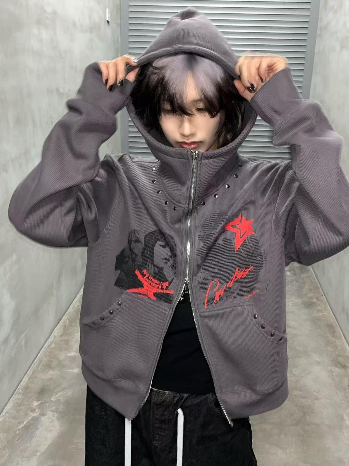 PAIKI Riveted Subculture Visual Women's Zip-up Hoodies