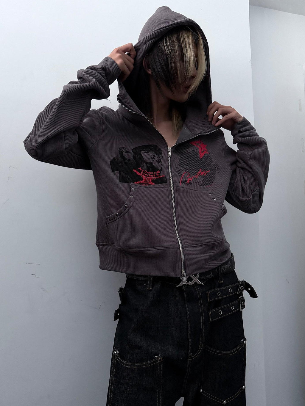 PAIKI Riveted Subculture Visual Women's Zip-up Hoodies