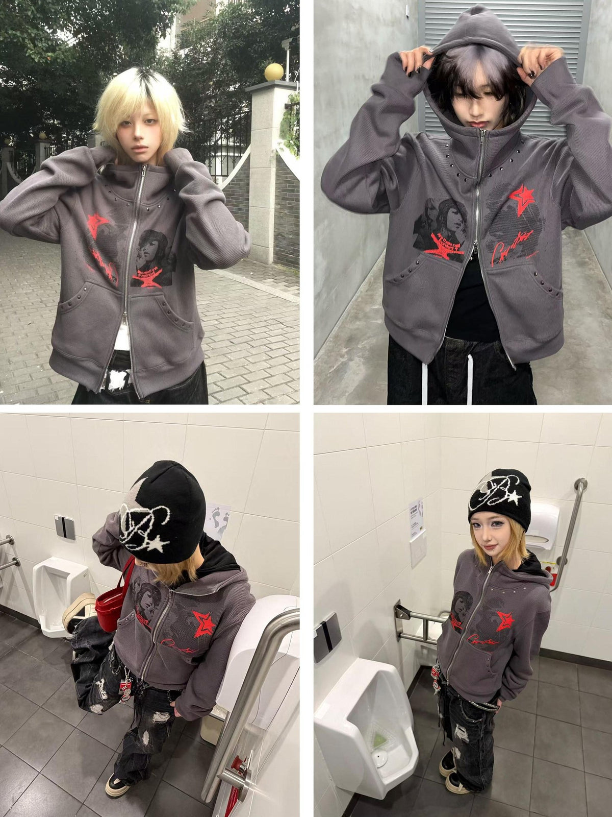 PAIKI Riveted Subculture Visual Women's Zip-up Hoodies