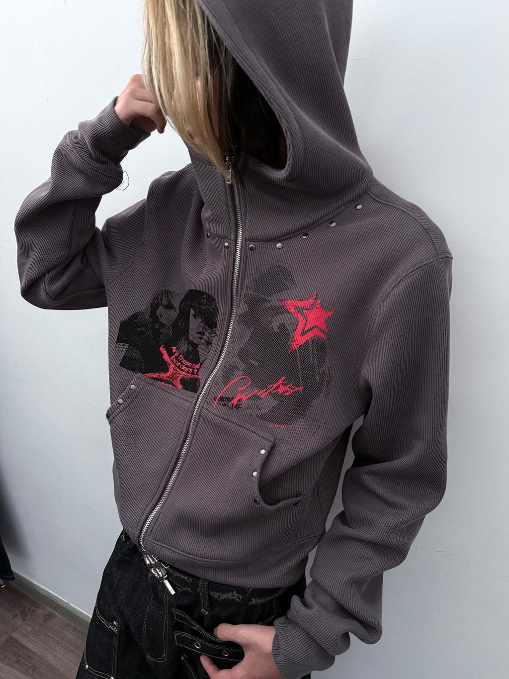 PAIKI Riveted Subculture Visual Women's Zip-up Hoodies