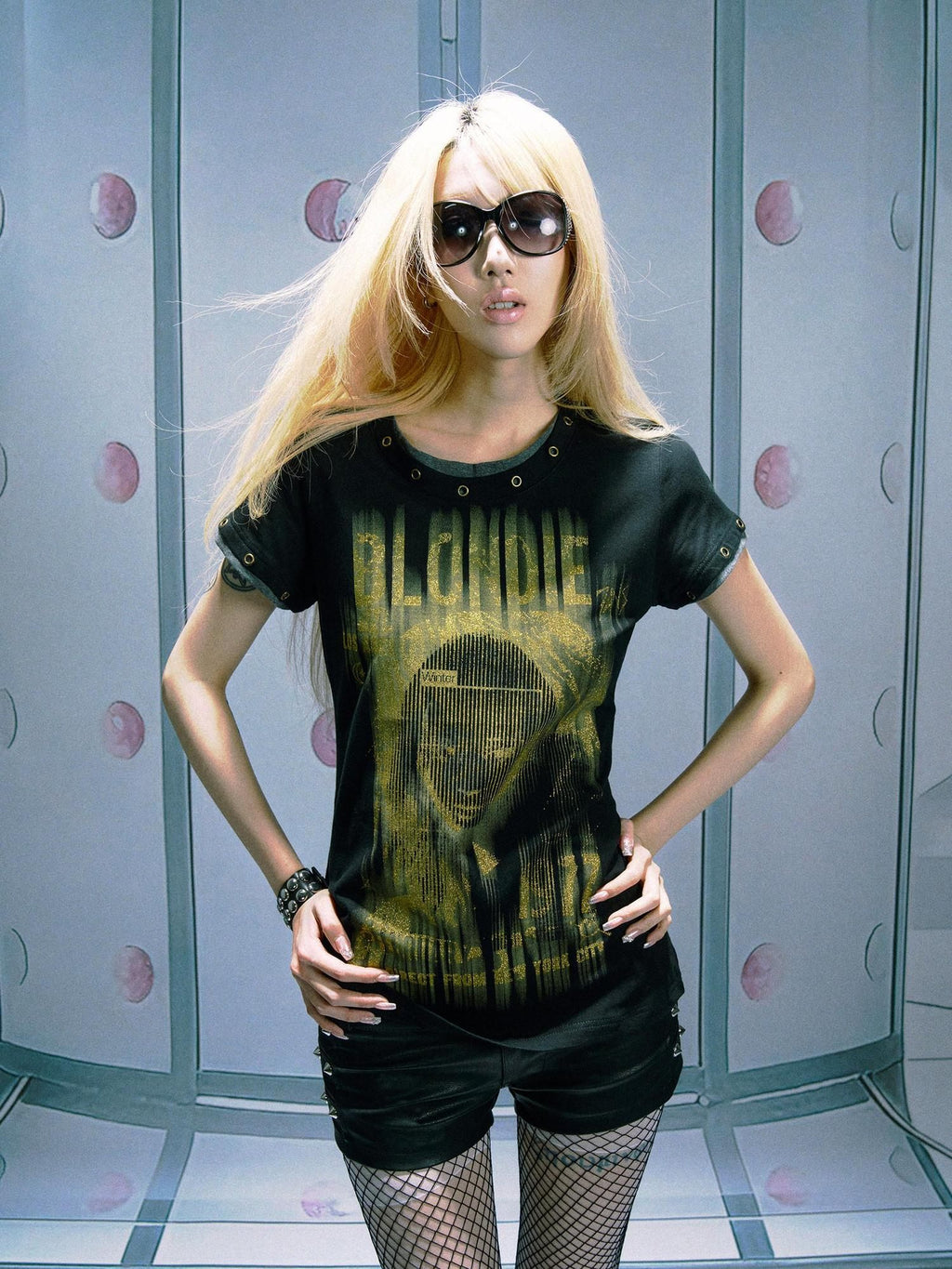 PAIKI Sequin Embossed Punk Slim Fit Unisex Sorona Pullover Short Sleeve T-Shirts