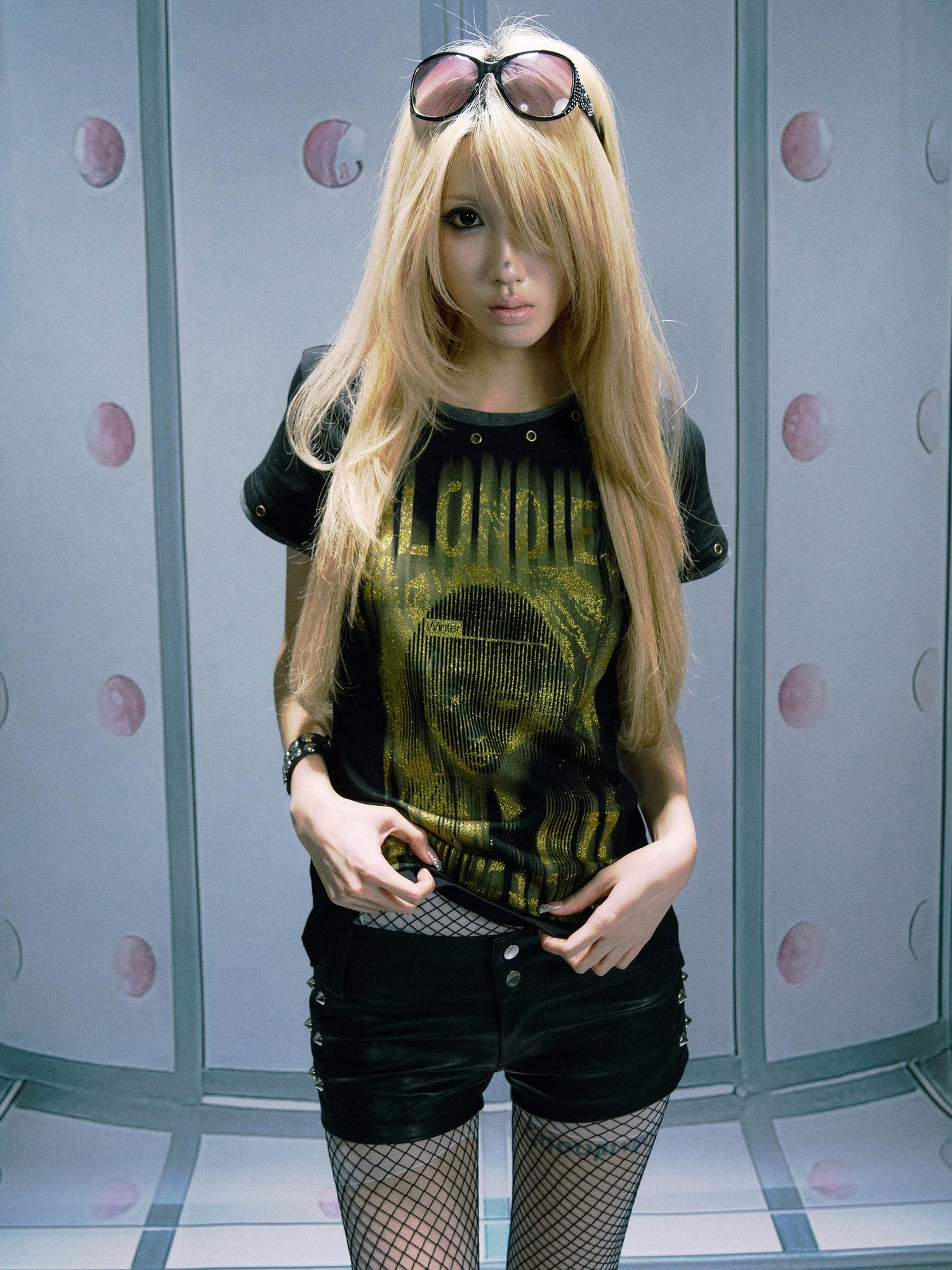 PAIKI Sequin Embossed Punk Slim Fit Unisex Sorona Pullover Short Sleeve T-Shirts