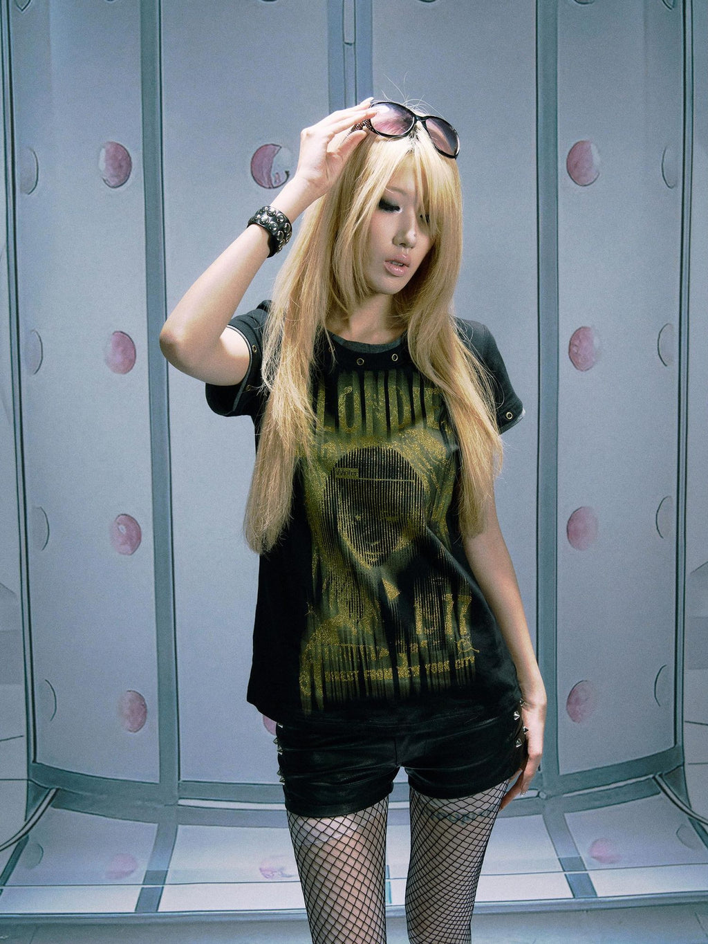 PAIKI Sequin Embossed Punk Slim Fit Unisex Sorona Pullover Short Sleeve T-Shirts