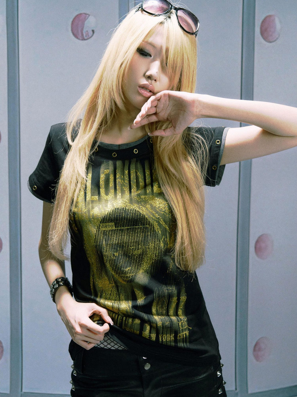 PAIKI Sequin Embossed Punk Slim Fit Unisex Sorona Pullover Short Sleeve T-Shirts