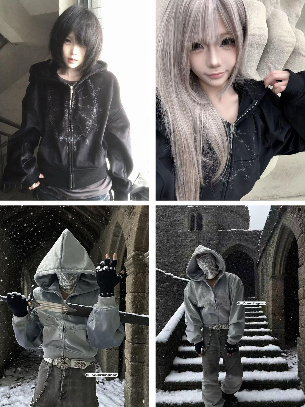 PAIKI Shape Retention Loose Embossed Geometric Zip Unisex Black Velvet Hoodies