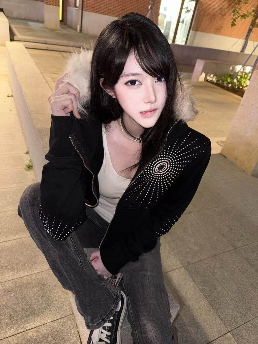 PAIKI Shape Retention Slim Embossed Zip Hooded Unisex Cotton Lined Hoodies