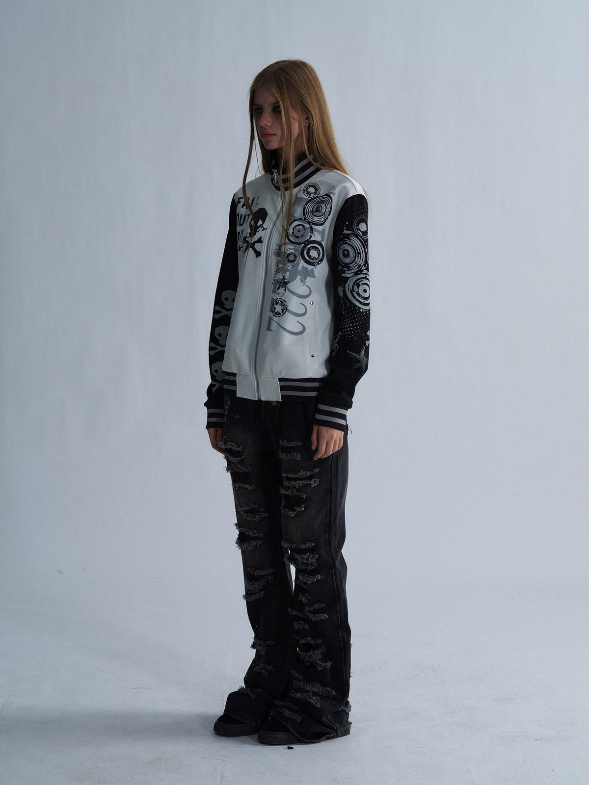 PAIKI Skull Graphic Stand Collar Zip Up Slim Fit Women's Harrington Jackets