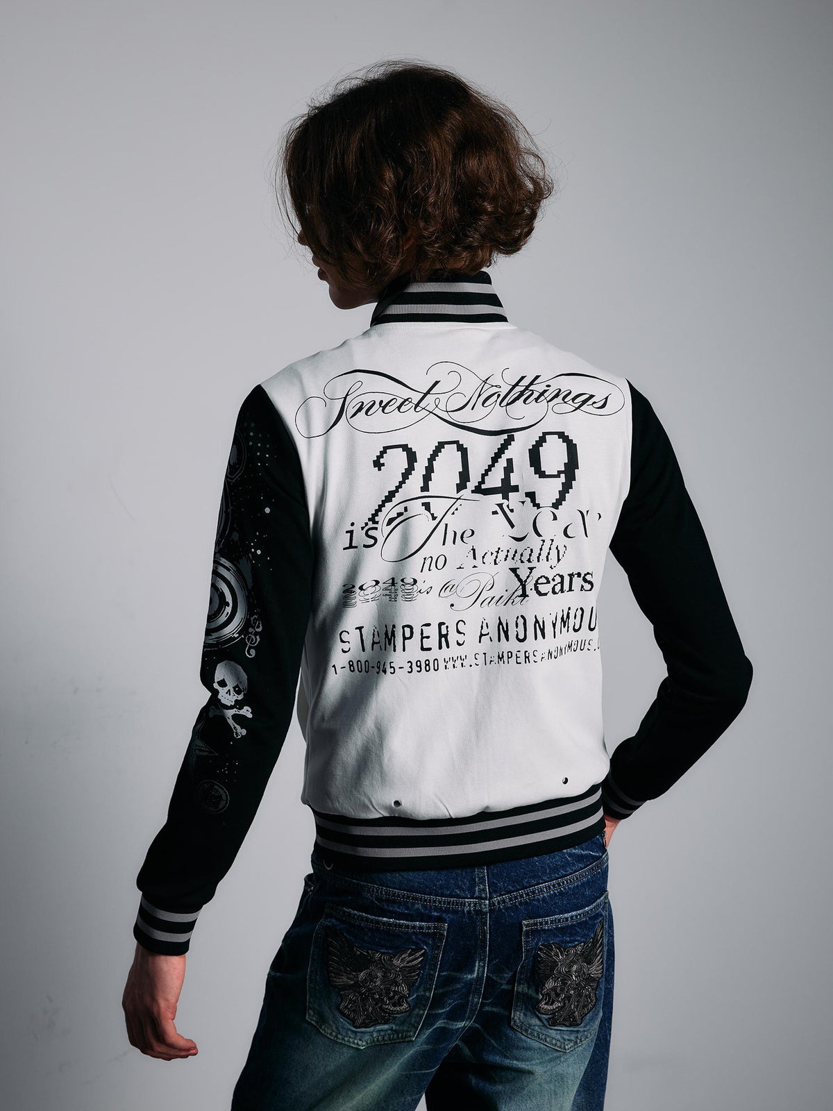 PAIKI Skull Graphic Stand Collar Zip Up Slim Fit Women's Harrington Jackets
