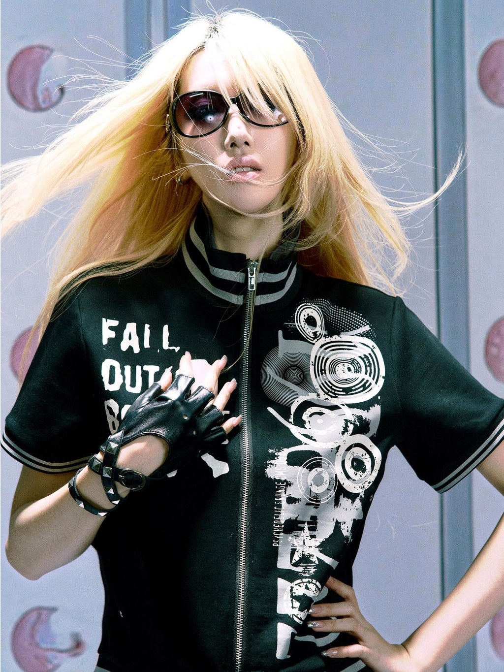 PAIKI Skull Music Digital Print Metal Zip Stand Collar Unisex Cotton Casual Jackets