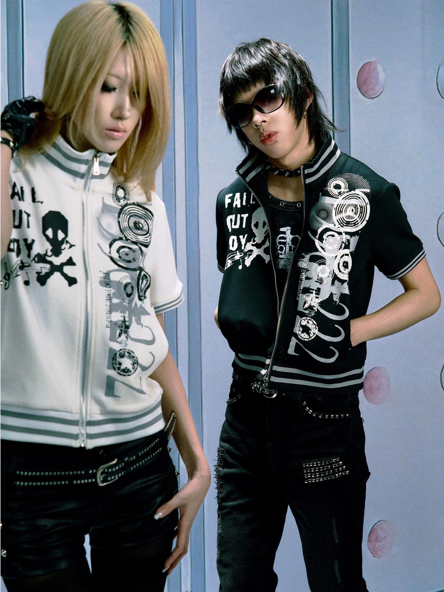 PAIKI Skull Music Digital Print Metal Zip Stand Collar Unisex Cotton Casual Jackets
