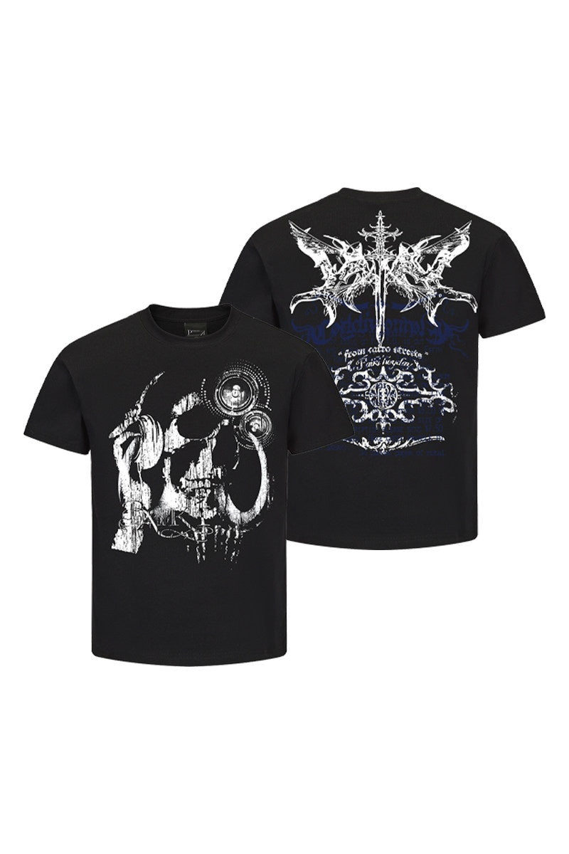 PAIKI_Skull_Print_Slim_Fit_Unisex_Black_Crew_Neck_Sorona_Cotton_Short_Sleeve_T-Shirts_MISSTT