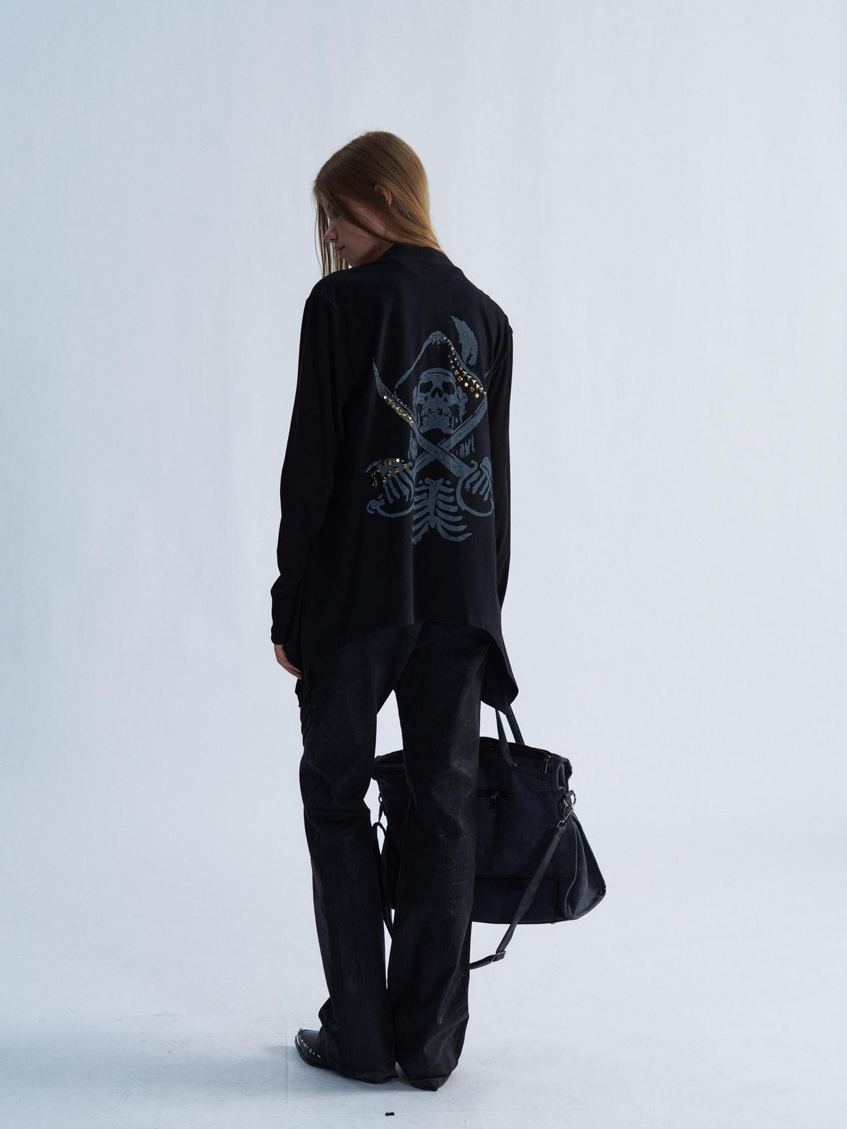 PAIKI Skull Print Studded Long Sleeve Women's Cotton Cardigans
