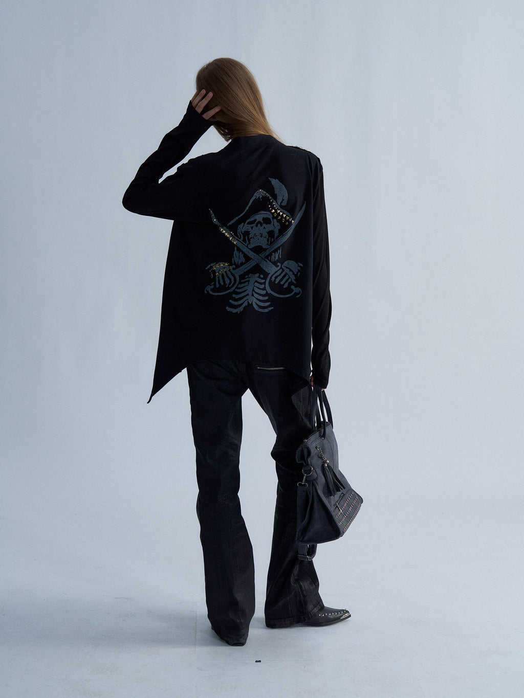 PAIKI Skull Print Studded Long Sleeve Women's Cotton Cardigans