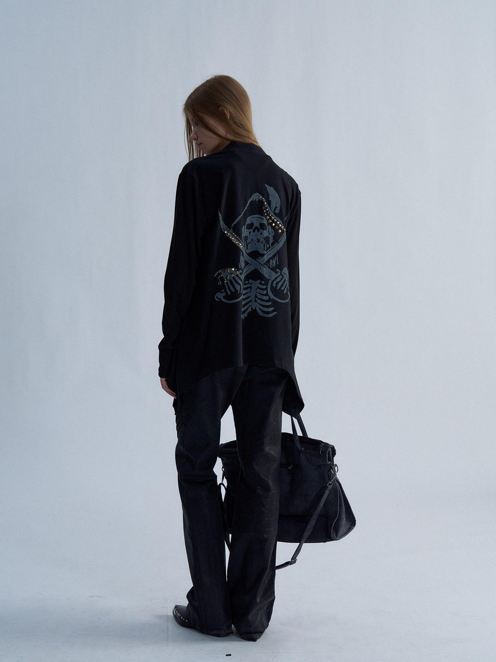 PAIKI Skull Print Studded Long Sleeve Women's Cotton Cardigans