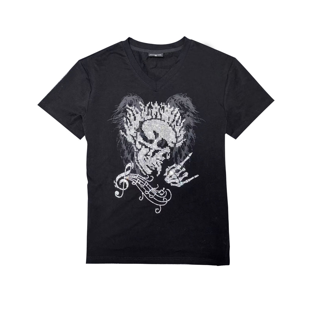 PAIKI_Skull_Rhinestone_Rock_V-neck_Long_Cotton_Unisex_Fit_Short_Sleeve_T-Shirts_MISSTT