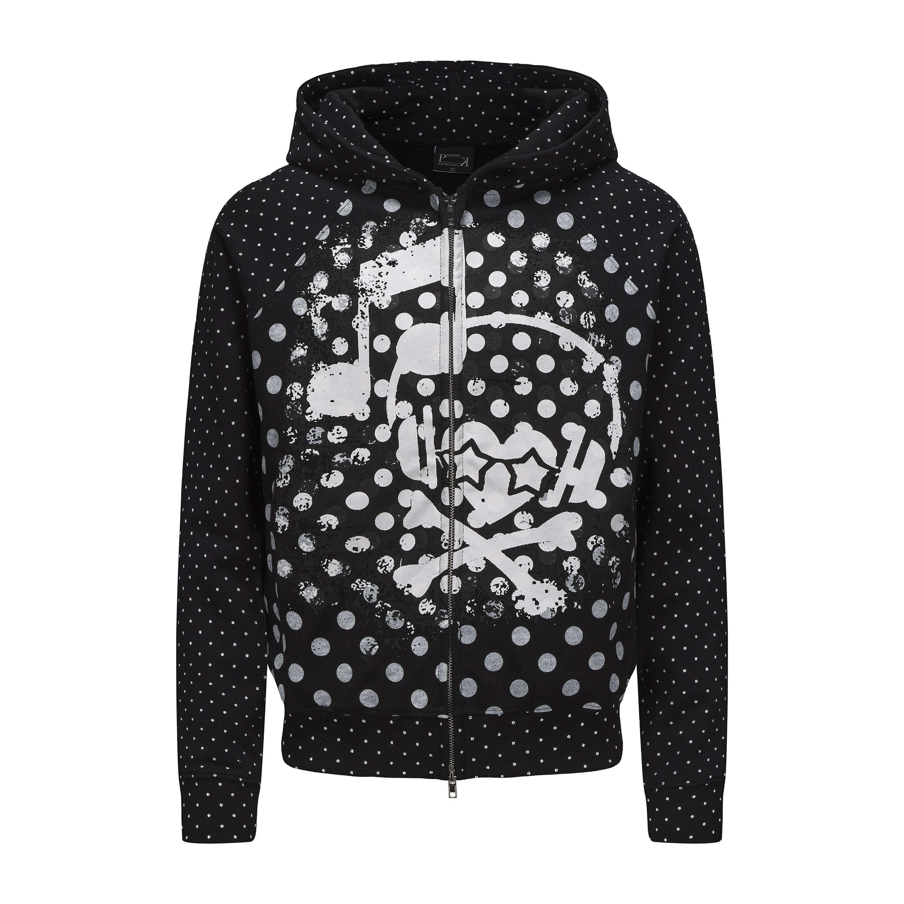 PAIKI_Slim_Fit_Embossed_Print_Hooded_Zip_Unisex_Cotton_Blend_Polka_Dot_Hoodies_MISSTT