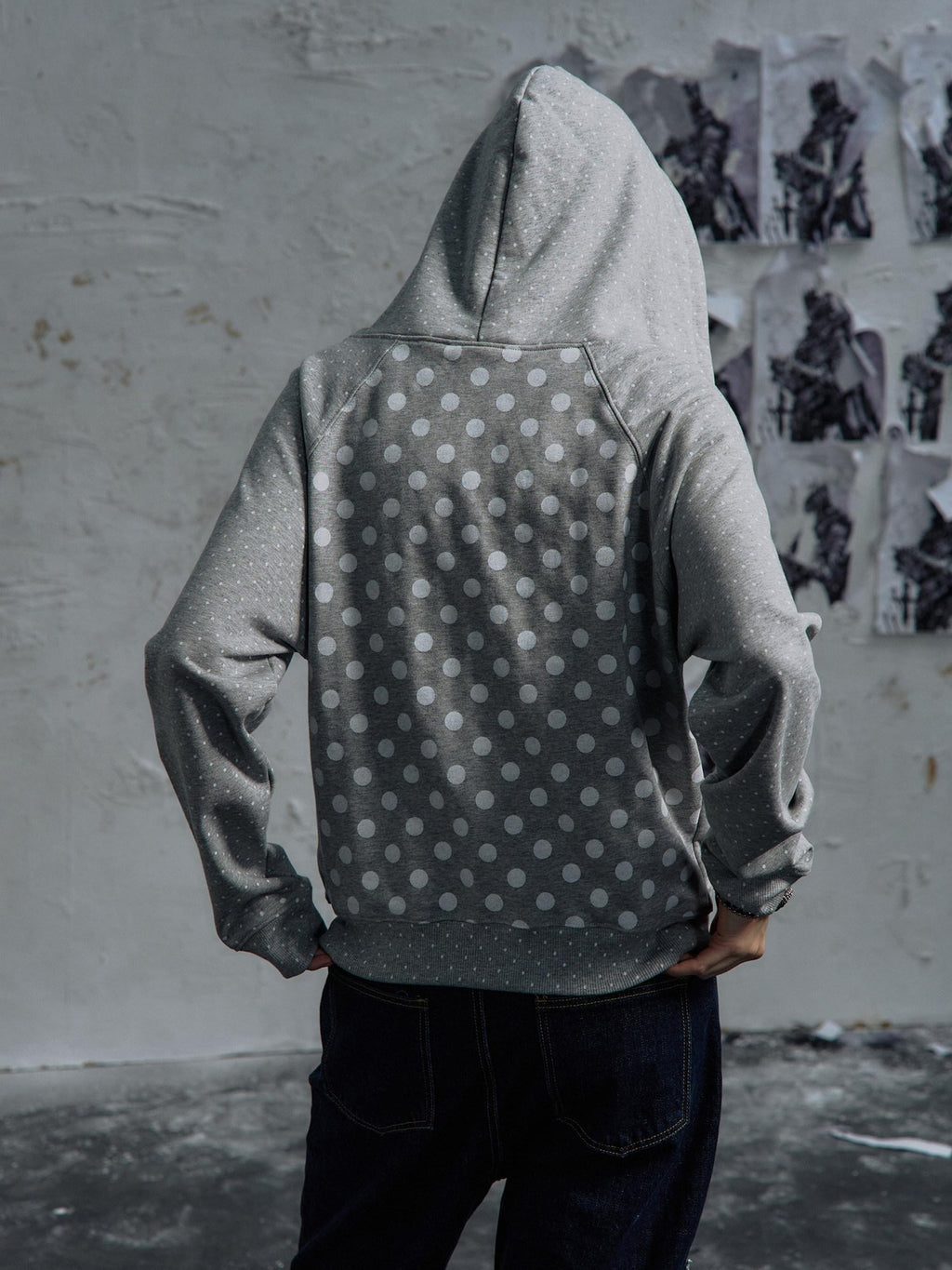 PAIKI Slim Fit Embossed Print Hooded Zip Unisex Cotton Blend Polka Dot Hoodies