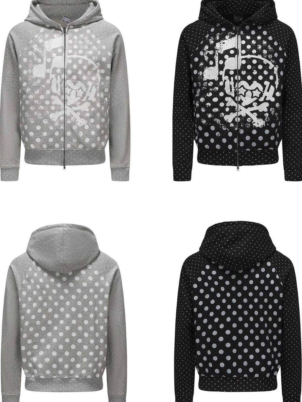 PAIKI Slim Fit Embossed Print Hooded Zip Unisex Cotton Blend Polka Dot Hoodies
