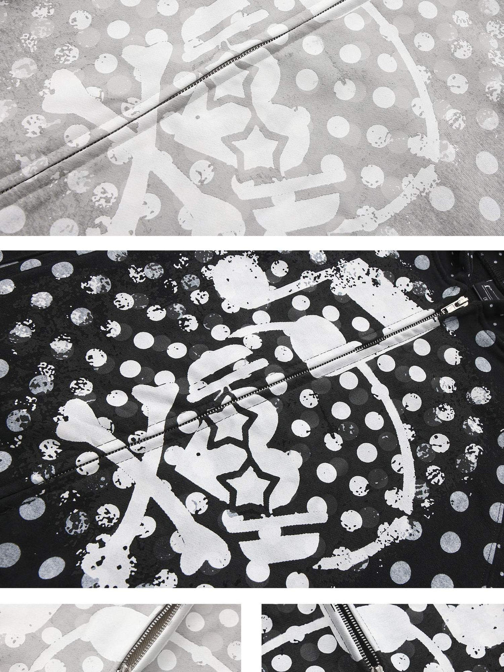 PAIKI Slim Fit Embossed Print Hooded Zip Unisex Cotton Blend Polka Dot Hoodies