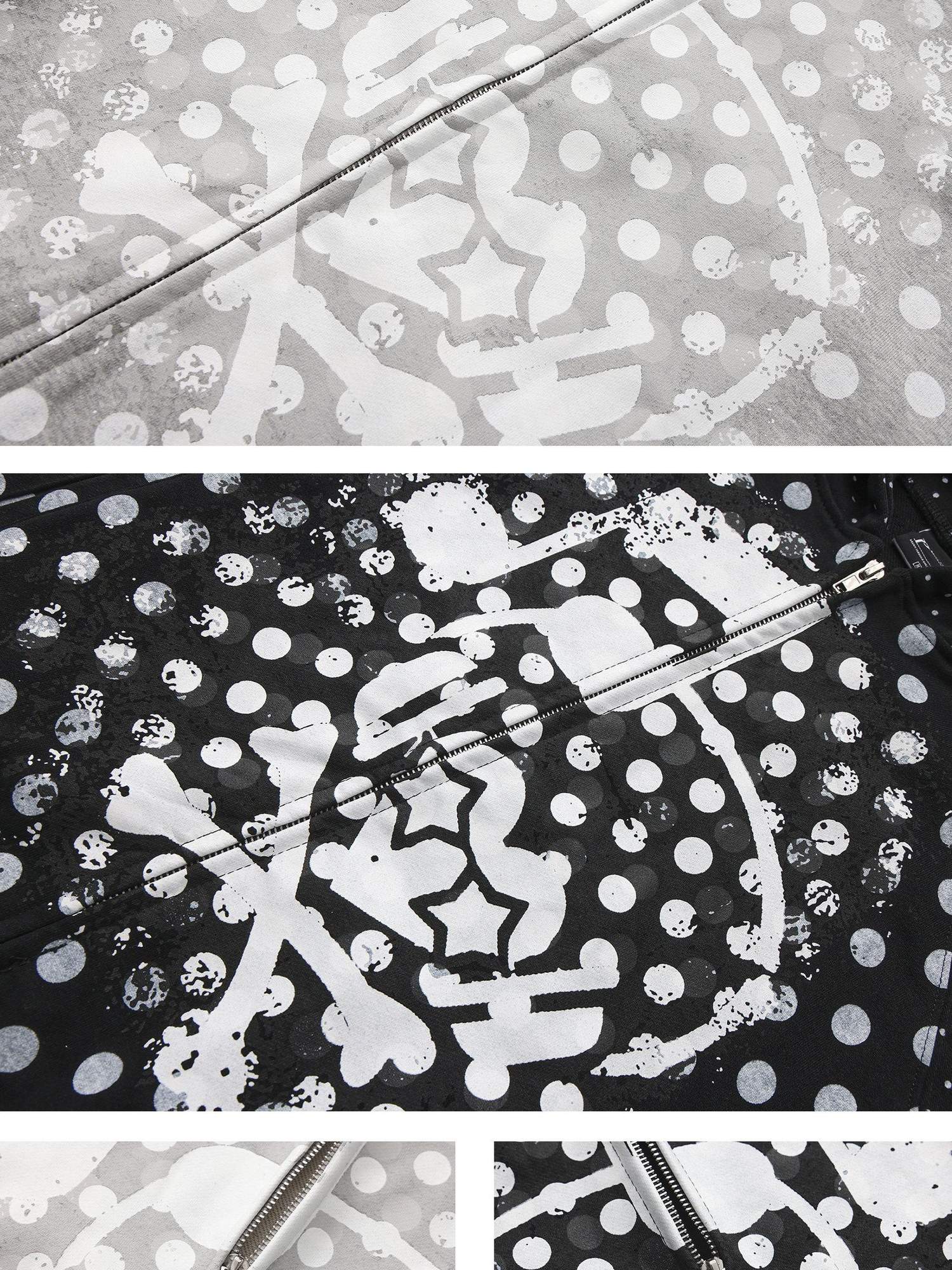 PAIKI Slim Fit Embossed Print Hooded Zip Unisex Cotton Blend Polka Dot Hoodies