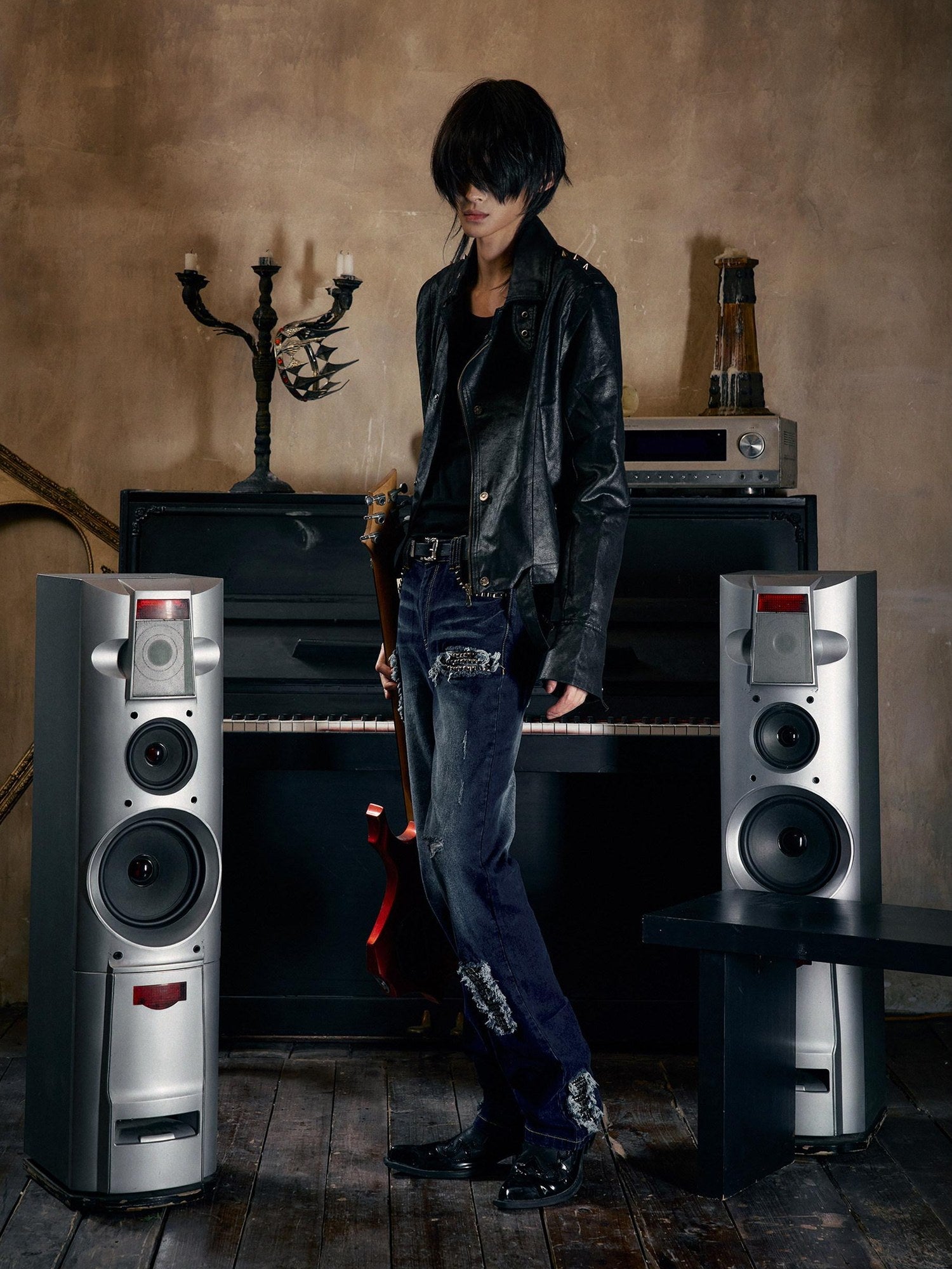 PAIKI Slim Fit Matte Black Faux Pu Leather Metal Accents Casual Youth Leather Jackets