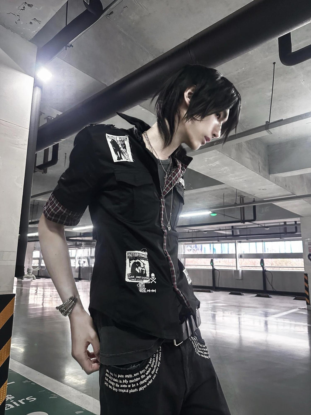 PAIKI Slim Fit Rock Print Applique 3D Tailored Casual Turn Down Collar Men Shirts
