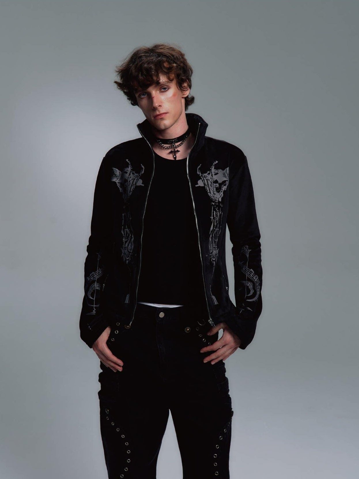 PAIKI Slim Fit Velvet Stand Collar Zip Mens Black Side Pockets Durable Casual Jackets